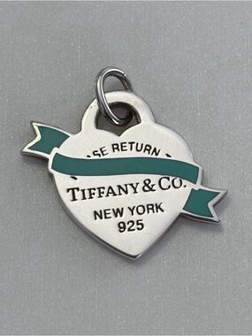 Tiffany & Co. Heart Tag Charm with Blue Ribbon Enamel RARE